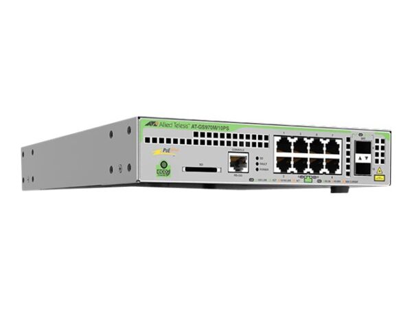 ALLIED 8x 10/100/1000T POE+ ports 2x combo ports 124W POE capacity Fixed one AC power supply EU Power Cord