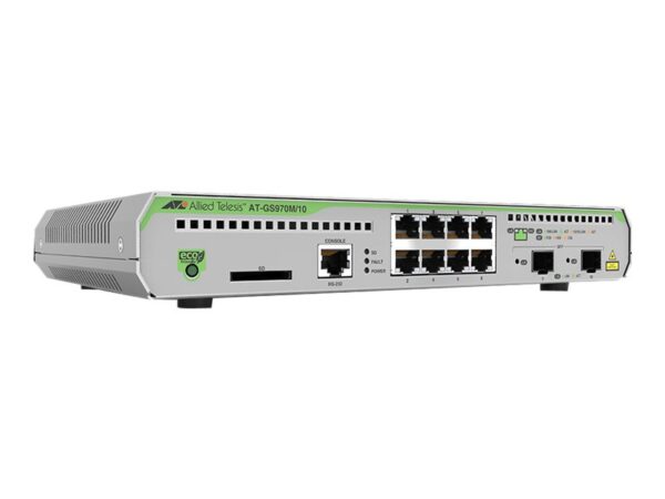 ALLIED 8x 10/100/1000T ports and 2x combo ports 100/1000X SFP or 10/100/1000T Copper Fixed one AC power supply EU Power Cord