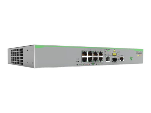 ALLIED 8x 10/100T POE+ ports and 1x combo ports 100/1000X SFP or 10/100/1000T Copper Fixed AC power supply EU Power Cord