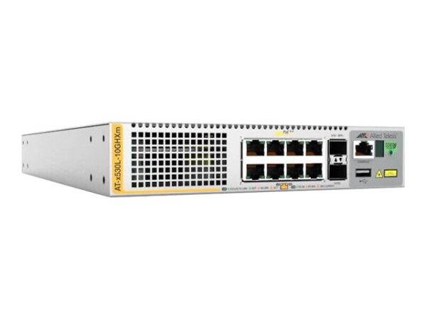 ALLIED L3 Stackable Switch 8x 100M/1G/2.5G/5G-T PoE+ 2x SFP+ Ports and Single Fixed PSU EU Power Cord