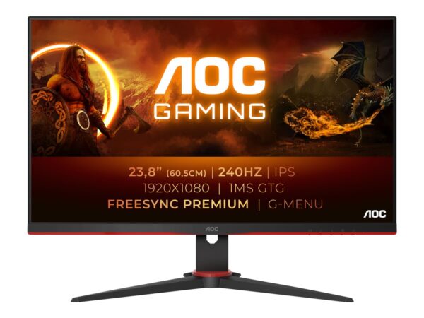 AOC 24G2ZU/BK 23.8p TN Flat FHD 1920×1080 240Hz 1ms GtG FreeSync Premium USB HUB SPEAKERS DP 2xHDMI VESA 100×100 GAMING LINE