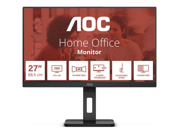 AOC 27E3QAF Écran LED – 27″ – 1920 x 1080 Full HD (1080p) @ 75 Hz – IPS – 1000:1 – 4 ms – HDMI, VGA, DisplayPort – haut-parleurs
