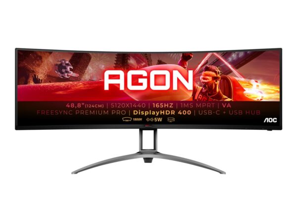 AOC AG493UCX2 49p Curved VA 32:9 DQHD 5120×1440 165Hz 550 cd/m2 1ms HDMI2.0x3 DP USB type C with DO USB3.2×3