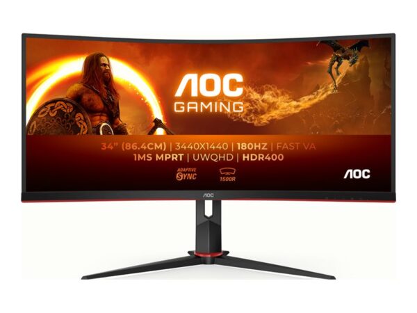 AOC CU34G2XP/BK 34p 3440×1440 VA 180hz High adjustable Stand HDR400 Freesync Premium USB HUB 4×3.0 2xDP 2xHDMI