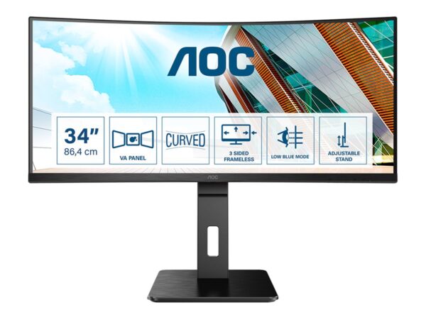 AOC CU34P2A 34p VA Curved 3440×1440 H/A 150MM 100hz FreeSync Premium ULTRAWIDE USB HUB SPEAKERS DPx1 HDMIx2 VESA 100×100 PRO LINE