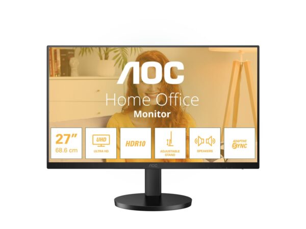 AOC U27B3AF 27p UHD 3840×2160 60Hz HDR10 HDMI 2.0 DisplayPort 1.4 black