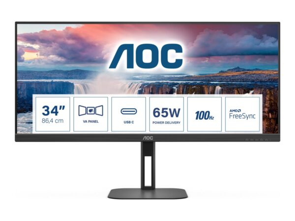 AOC U34V5C/BK 34p VA WQHD display 3440×1440 21:9 4ms 300cd/m2