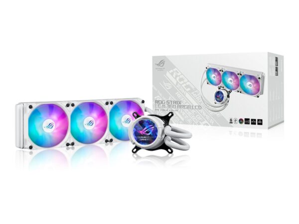 ASUS ROG Strix LC III ARGB LCD WHT all-in-one CPU liquid cooler with 2.1 IPS LCD Aseteks new Gen7 v2 pump and premium ROG ARGB fans