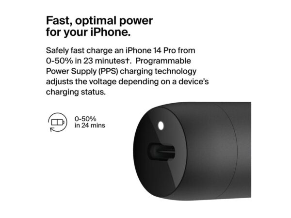 BELKIN 30W USB PD Car Charger With PPS W/PVC C-LTG 1m Black