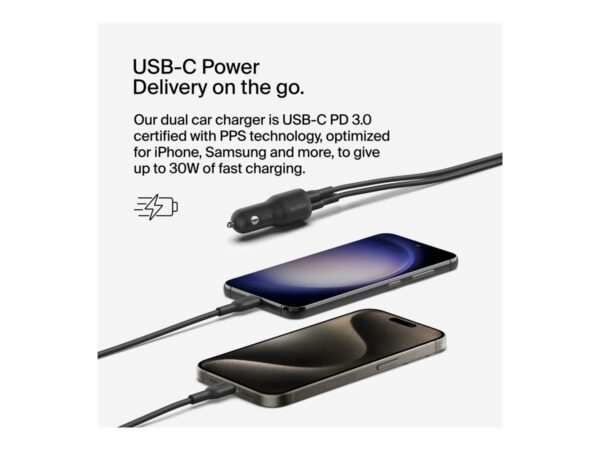 BELKIN Boost Charge 42w – 30w USB-C PD PPS + 12w USB-A Car Charger