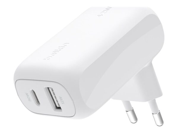 BELKIN Boost Charge 42w – 30w USB-C PD PPS + 12w USB-A Dual Wall Charger White