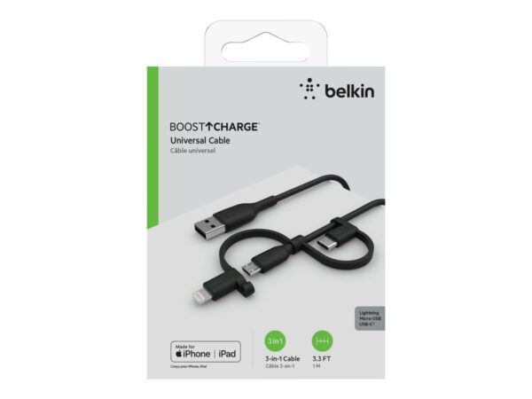 BELKIN Cable USB-A vers USB-C Lightning et MicroUSB