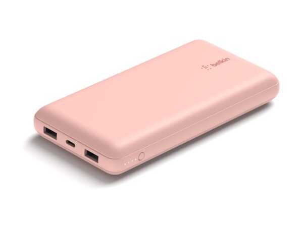 BELKIN Powerbank 20K 15W USB-C cable inclus + 2 USB-A Rose