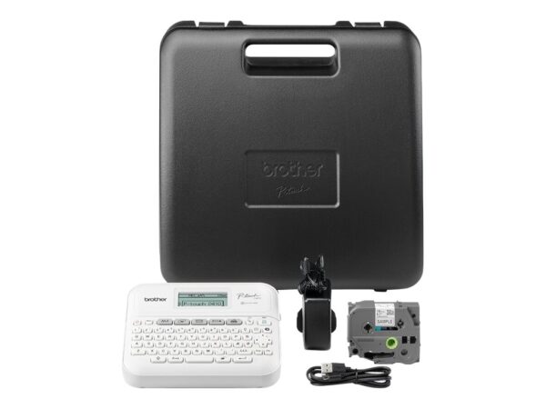 BROTHER Etiqueteuse bureautique professionnelle 18mm avec mallette de transport adaptateur secteur un ruban TZe 4m câble micro USB