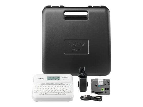 BROTHER Etiqueteuse bureautique professionnelle 18mm avec mallette de transport adaptateur secteur un ruban TZe 4m câble micro USB
