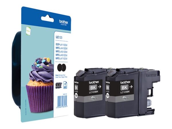BROTHER LC-123 cartouche d encre noir capacité standard 2 x 600 pages 2-pack blister sans alarme
