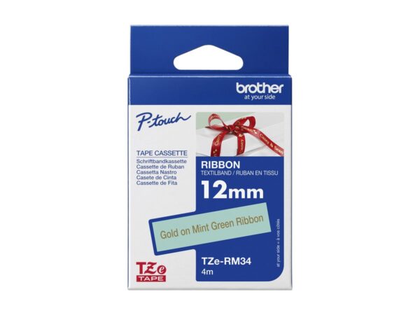 BROTHER P-Touch 12mm mint green/gold ribbon tape