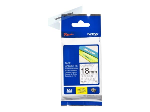 BROTHER P-TOUCH TZE-141 noir sur clear 18mm