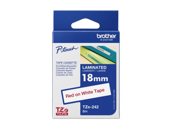 BROTHER P-TOUCH TZE-242 rouge sur blanc 18mm