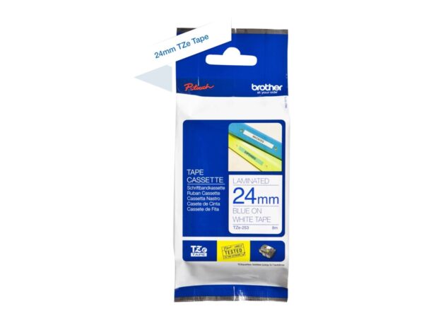 BROTHER P-TOUCH TZE-253 bleu sur blanc 24mm