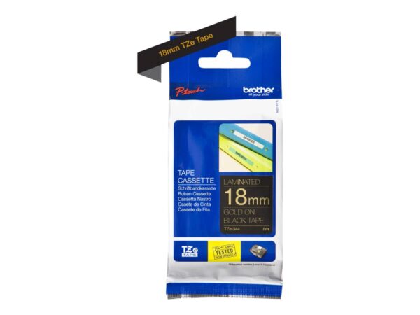 BROTHER P-TOUCH TZE-344 gold sur noir  18mm