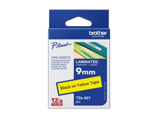 BROTHER P-TOUCH TZE-621 noir sur jaune  9mm