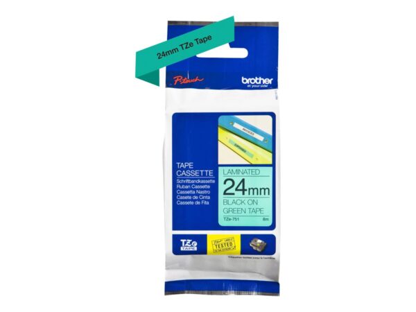 BROTHER P-TOUCH TZE-751 noir sur vert 24mm