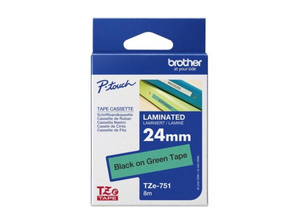 BROTHER P-TOUCH TZE-751 noir sur vert 24mm
