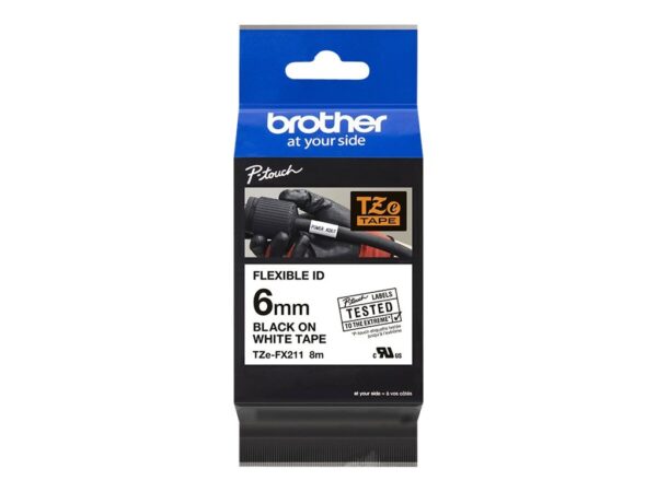 BROTHER P-TOUCH TZE-FX211 noir  in blanc 6mm