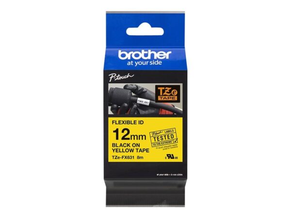 BROTHER P-TOUCH TZE-FX631 noir sur jaune  12mm