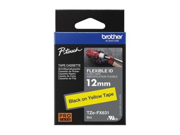 BROTHER P-TOUCH TZE-FX631 noir sur jaune  12mm