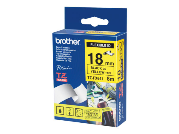 BROTHER P-TOUCH TZE-FX641 noir sur jaune  18mm