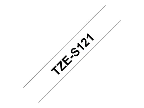 BROTHER P-TOUCH TZE-S121 noir sur clear 9mm extra gluey