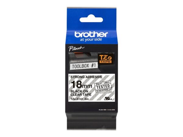 BROTHER P-TOUCH TZE-S141 noir sur clear 18mm extra gluey