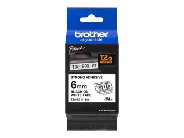 BROTHER P-TOUCH TZE-S211 noir sur blanc 6mm extra gluey