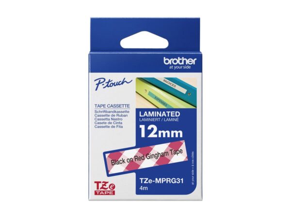 BROTHER Ruban laminé Noir sur Motifs Vichy Rouge 12mm (4m)