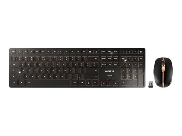 CHERRY DW 9000 SLIM – Rechargeable Wireless Desktop – Keyboard and Mouse Set – USB/Bluetooth – BLACK (EU) US-Englisch w. EURO Symbol
