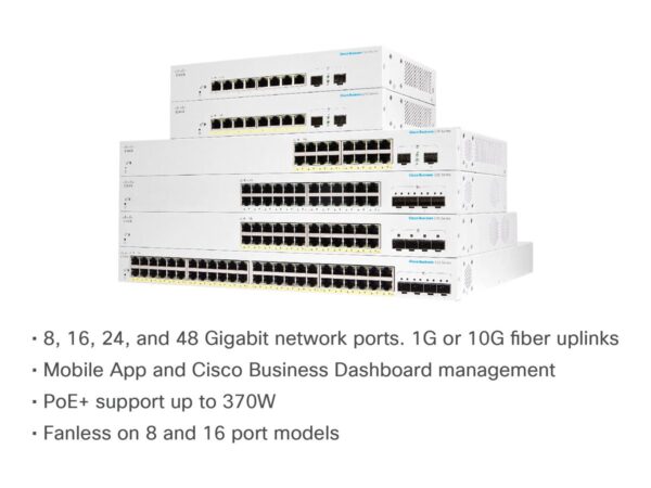 CISCO Business Switching CBS220 Smart 24-port Gigabit Full PoE 382W 4x10G SFP+ uplink