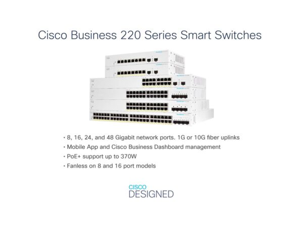 CISCO Business Switching CBS220 Smart 24-port Gigabit Full PoE 382W 4x1G SFP uplink