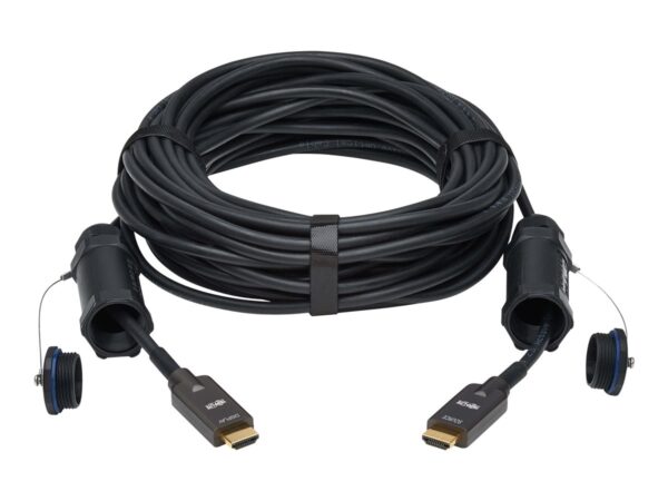 EATON High-Speed Armored HDMI Fiber Active Optical Cable AOC with Hooded Connectors and Reel 4K 60Hz HDR IP68 M/M Black 100m
