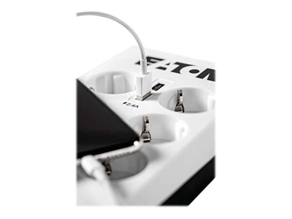 EATON Multiprises parafoudre 10A Protection Box 6 prises FR avec protection de ligne Tel/Internet Port USB
