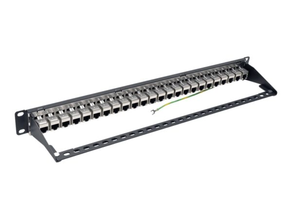 EATON TRIPPLITE 24-Port 1U Rack-Mount STP Shielded Cat6a Feedthrough Patch Panel RJ45 Ethernet TAA