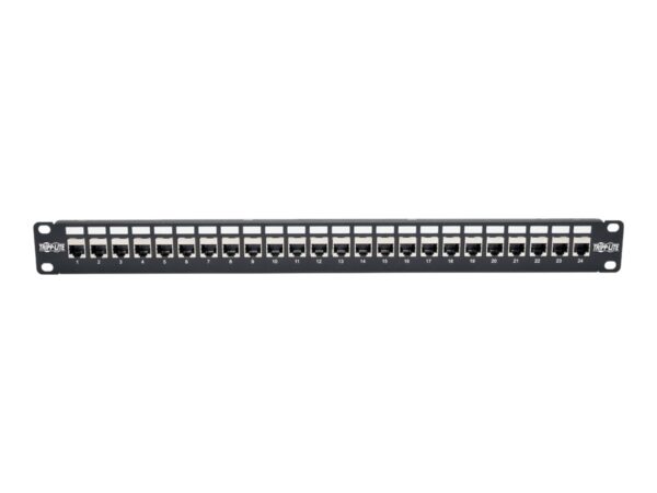 EATON TRIPPLITE 24-Port 1U Rack-Mount STP Shielded Cat6a Feedthrough Patch Panel RJ45 Ethernet TAA