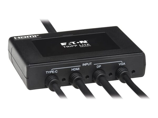 EATON TRIPPLITE 4-Port Presentation Adapter 4K 60Hz 4:4:4 HDMI DP USB-C and 1080p VGA to HDMI Built-In Cables