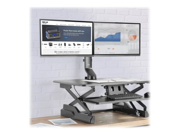 EATON TRIPPLITE Dual-Display Monitor Arm with Desk Clamp and Grommet – Height Adjustable 17p to 27p Monitors