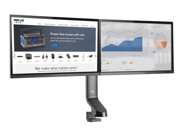 EATON TRIPPLITE Dual-Display Monitor Arm with Desk Clamp and Grommet – Height Adjustable 17p to 27p Monitors