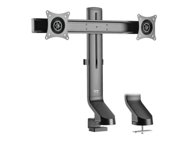 EATON TRIPPLITE Dual-Display Monitor Arm with Desk Clamp and Grommet – Height Adjustable 17p to 27p Monitors