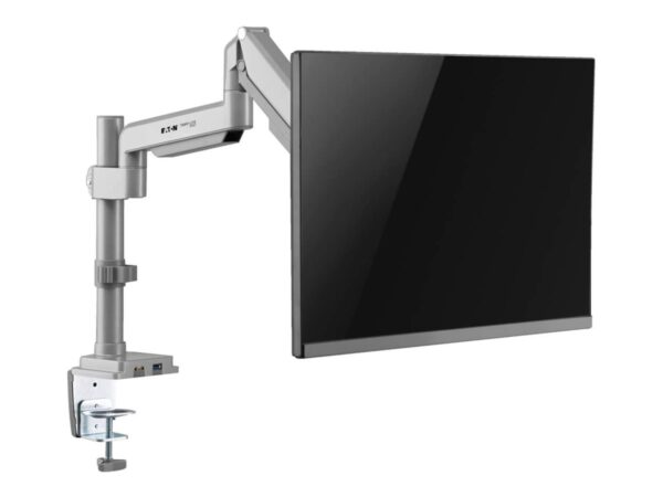 EATON TRIPPLITE Single-Display Flex-Arm Desktop Clamp for 13inch to 34p Displays – USB and Audio Ports Aluminum