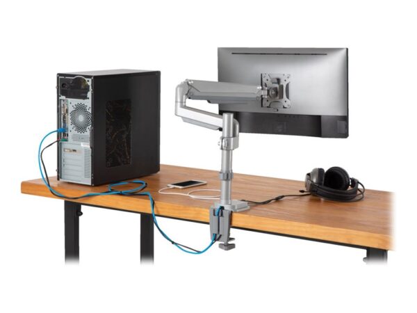 EATON TRIPPLITE Single-Display Flex-Arm Desktop Clamp for 13inch to 34p Displays – USB and Audio Ports Aluminum