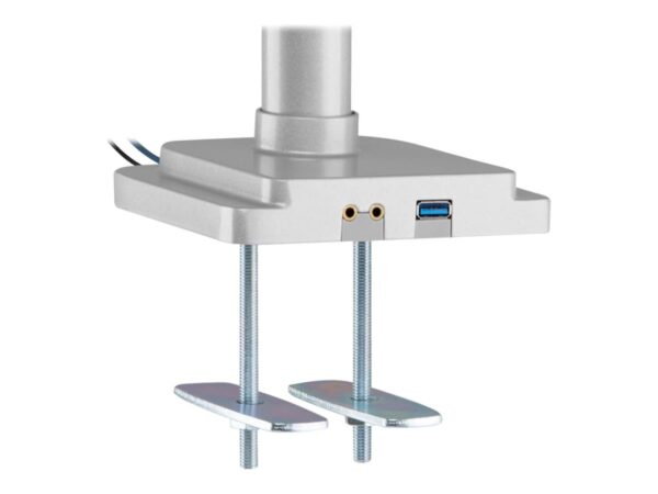 EATON TRIPPLITE Triple-Display Flex-Arm Desktop Clamp for 17inch to 30inch Flat-Screen Displays – USB and Audio Ports Aluminum